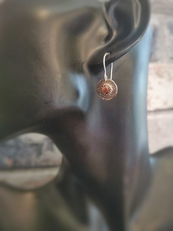 handmade sterling silver and copper earrings with a copper center