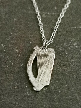 necklace on black slate - irish florin harp necklace