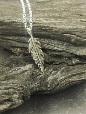 necklace on bog oak- feather necklace