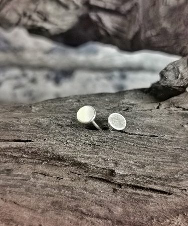 earrings on bog oak - handmade circle stud earrings