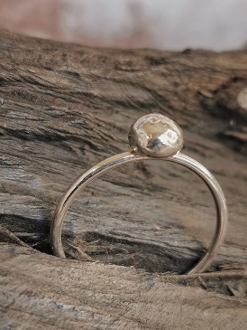 ring on bog oak - dainty Sterling Silver Ring