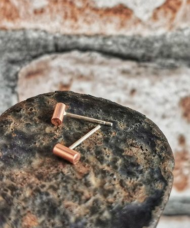 stud earrings on a cobblers last - copper stud earrings