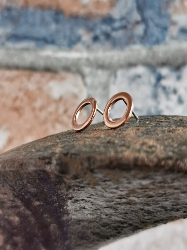 stud earrings on a cobblers last - copper circle stud earrngs