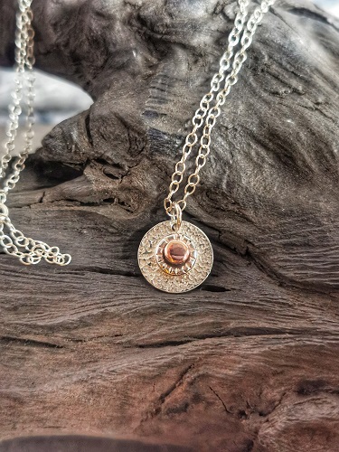 necklace on bog oak - sterling silver concentric cirlce necklace