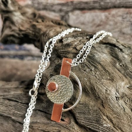 necklace on bog oak - mixed metal geometric necklace