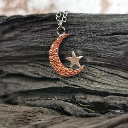 necklace on bog oal - moon and star necklace