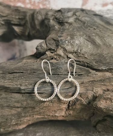 sterling silver texture hoop circle geometric handmade earrings -handmade sterling silver hoop earrings