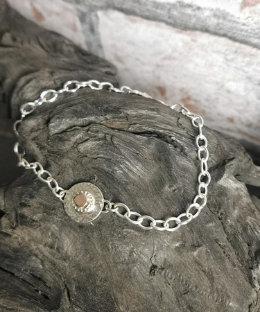 sterling silver, brass , mixed metals, bracelet , handmade textured circle, geometric cirlce braclelet, - sterling silver circle bracelet