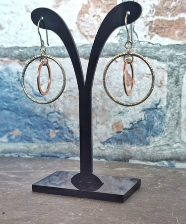 silver hoop, copper hoop double hoop, textured hoop, funky, fashion,classic, handmade - sterling silver and copper double hoop earrngs