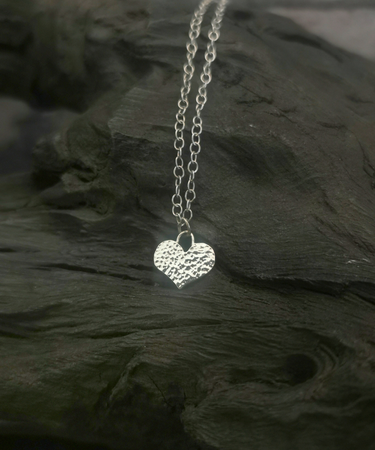 sterling silver textured heart - handmade sterling silver heart