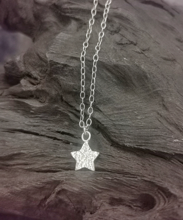 sterling silver textured handmade tiny star necklace - sterling silver star necklace