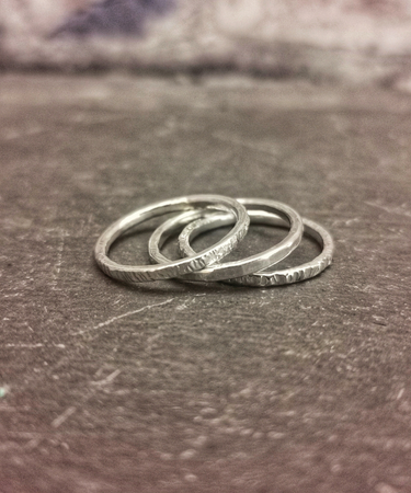 sterling silver set of 3 stacking hand textured rings - set of 3 sterling silver stacking rings