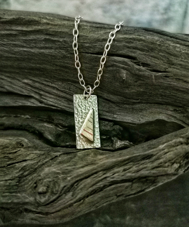 sterling silver and copper triangle textured rectangled handmade necklace - sterling silver and copper handmade triangle necklace
