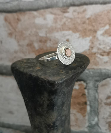 sterling silver and copper concentric circle handmade textured ring - sterling silver and copper concentric circle ring
