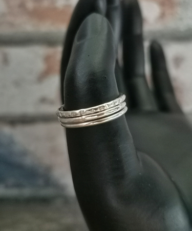 stacking sterling silver 3 hand textured rings - stacking hand textured sterling silver ring