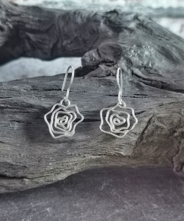 sterling silver rose handmade earrings nature inspired drop earring - sterling silver rose earrings