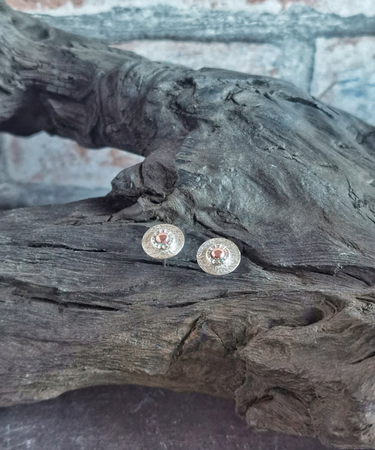 sterling silver and copper concentric circle handmade textured stud earrings - sterling silver and copper concentric circle stud earrings