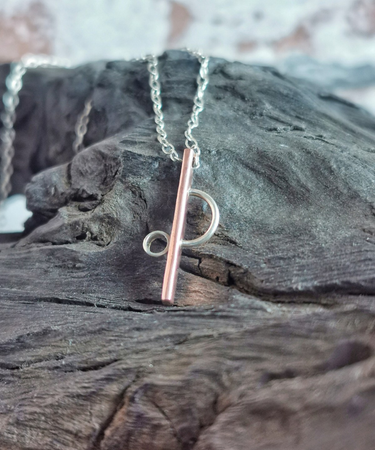 sterling silver and copper handmade geometric half cirlce nekclace- sterlingsilver and copper geometric necklace