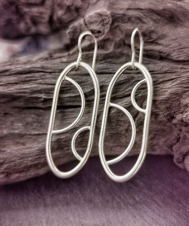 sterling silver geometric earrings oval half circle design handmade earrings - sterling silver geometric earrings
