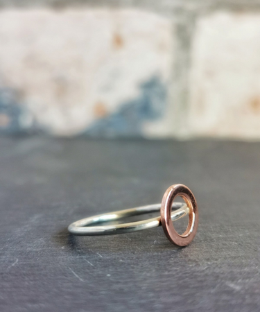 sterling silver and copper cirlce geometric handmade ring- sterling silver and copper geormetric cirlce ring