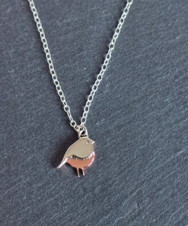 handmade sterling silver and copper robin bird memorial necklace - sterling silver and copper robin necklace
