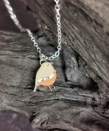 handmade sterling silver and copper robin bird memorial necklace - sterling silver and copper robin necklace