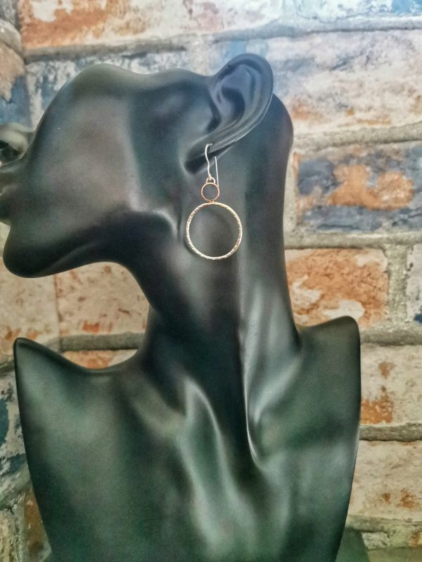 handmade Sterling Silver and Copper double hoop earring made from recycled Copper pipe - Handmade Sterling Silver and Copper hoop earrings