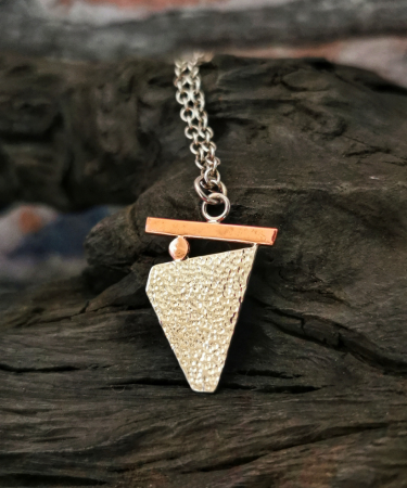 Sterling Silver and Copper handmade geometric textured necklace - Sterling Silver and Copper geometric necklace