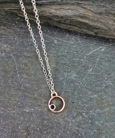 Sterling Silver and Copper Circle geometric handmade necklace - Sterling Silver and Copper Circle Necklace