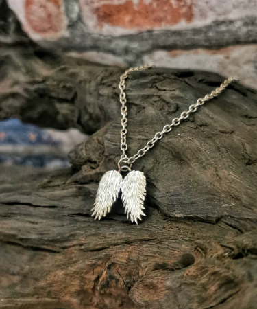 Sterling Silver handmade textured angel wing necklace - Sterling Silver Angel Wing Necklace
