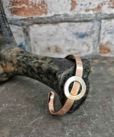 Sterling Silver and Copper circle geometric handmade bangle- Sterling Silver and Copper Circle Bangle