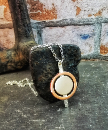 Sterling Silver and Copper Circle Geometric handmade necklace - Sterling Silver Circle Necklace