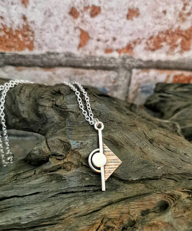 Sterling Silver and Copper triangle textured handmade statement necklace - Handmade Geometric Necklace