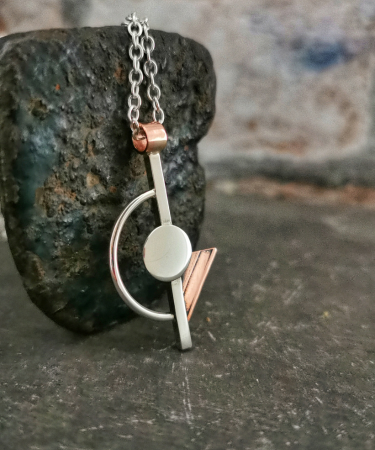 Handmade Sterling Silver and Copper triangle geometric statement unique necklace - Statement Geometric Necklace