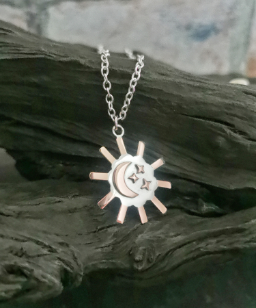 Sun, moon and stars handmade sterling silver and copper nature inspired necklace - Sun , Moon and Stars Necklace