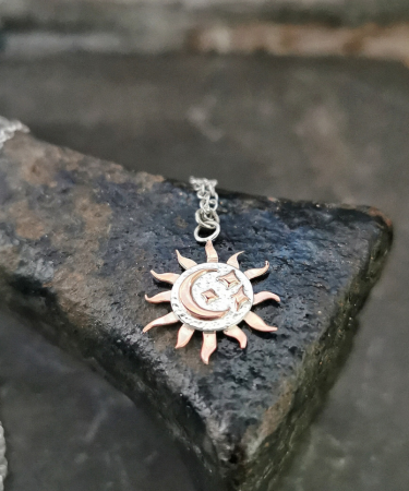 Sterling Silver and Copper handmade Sun,Star and Moon necklace - Sun, Star and Moon necklace