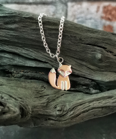 Handmade Sterling Silver and Copper nature inspired Fox necklace - Sterling Silver and Copper Fox Necklace