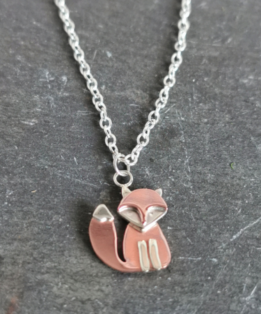 Handmade Sterling Silver and Copper nature inspired Fox necklace - Sterling Silver and Copper Fox Necklace