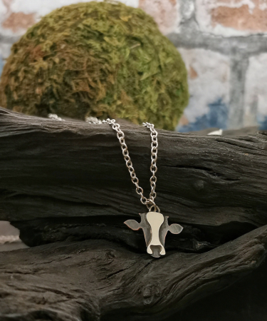 Sterling Silver and Copper handmade cow face necklace - Cow face necklace