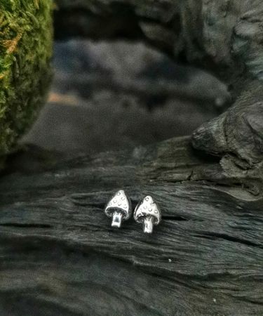 Handmade Sterling Silver nature inspired mushroom stud earrings - Mushroom Stud Earrings