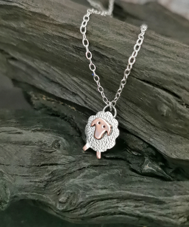 Sterling Silver and Copper handmade sheep necklace - Handmade Sheep Necklace