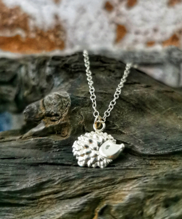 Handmade Hedgehog Sterling Silver Clay Necklace - Hedgehog Necklace