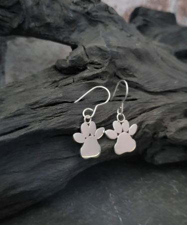 Sterling Silver handmade dog paw drop earrings - Dog Paw Earrings