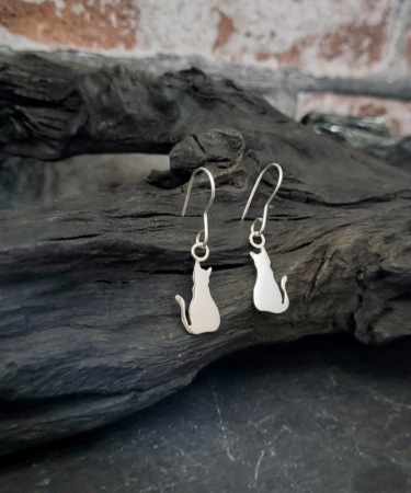 Sterling Silver cat handmade drop earrings - Cat Earrings