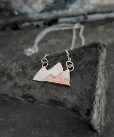 Handmade Mountain range sterling silver and copper necklace- Mountain Range Necklace