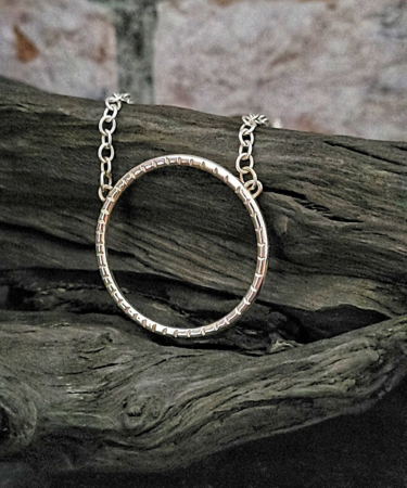 Circle textured Hoop Sterling SIlver Necklace - Circle Hoop Necklace