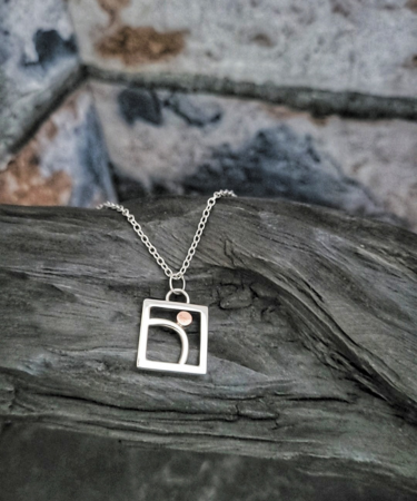 Handmade Sterling Silver and Copper Geometric Square sky inspired necklace - Morning Sunrise Necklace