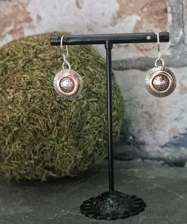 Circle earrings handmade from Sterling Silver and Copper , textured finish with Patina - Circle Sterling Silver and Copper Earrings