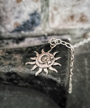 Handmade Sterling Silver sun moon and star textured necklace - Sterling Silver Sun Star and Moon Necklace