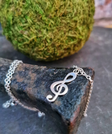 Treble clef music note handmade Sterling Silver Necklace - Treble Clef Necklace